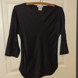 Capucine Puerari Silk 3/4 Sleeve Black Top Made in France